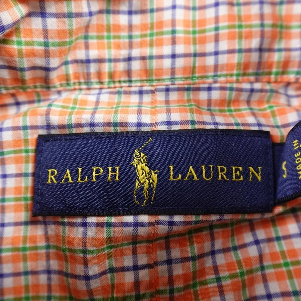 Ralph Lauren Shirt Mens S Orange Green Check Pony Button Up Long Sleeve Preppy‎